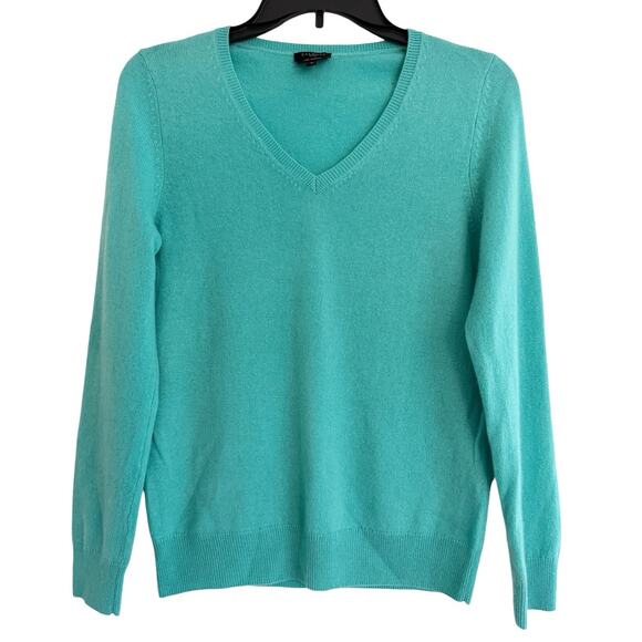 Talbots Green Pure Cashmere V Neck Long Sleeve Sweater Sp Spring easter - Picture 1 of 6